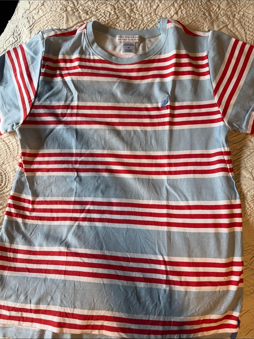 The Beaufort Bonnet Company Light Blue, Red & White Striped Kids Tee